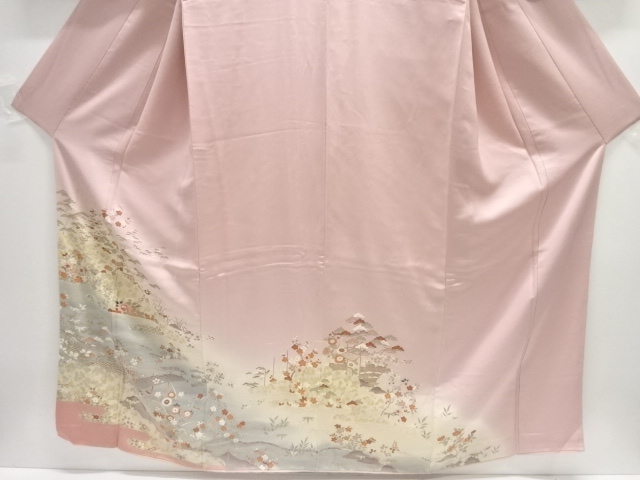  草花に橋模様一ツ紋訪問着